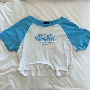 Blue and White Graphic Crop Top